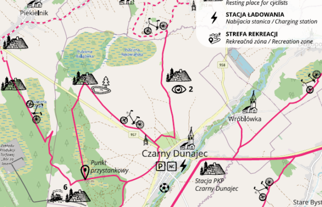  Mapa z atrakcjami obszaru Miasta i Gminy Czarny Dunajec oraz Trsteny